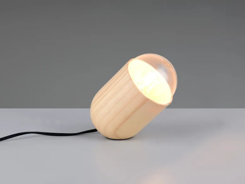 Kleine Tischleuchte NARA oval aus hellem Naturholz, Höhe 13,5cm