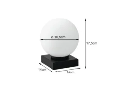 Kleine Tischleuchte PLUTO Sockel Schwarz - Kugel Opalglas Weiß, Höhe 17,5cm