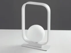 Kleine Tischleuchte ROXY Metall mit Glaskugel Opalweiß, Höhe 26cm