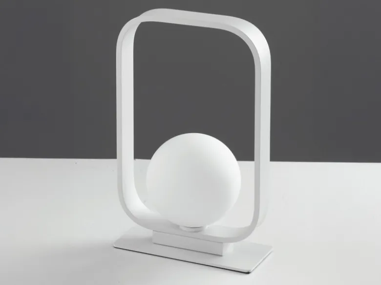Kleine Tischleuchte ROXY Metall mit Glaskugel Opalweiß, Höhe 26cm