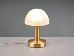 Kleine Touch Tischlampe FYNN II Messing & E14 Glasschirm Weiß, Höhe 21cm