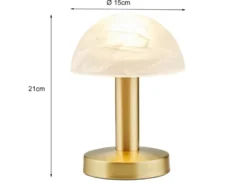 Kleine Touch Tischlampe FYNN II Messing & E14 Glasschirm Weiß, Höhe 21cm