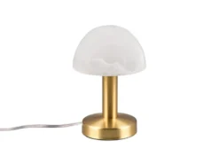 Kleine Touch Tischlampe FYNN II Messing & E14 Glasschirm Weiß, Höhe 21cm
