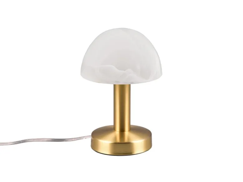 Kleine Touch Tischlampe FYNN II Messing & E14 Glasschirm Weiß, Höhe 21cm