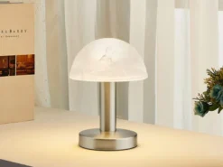 Kleine Touch Tischlampe FYNN II Silber & E14 Glasschirm Weiß, Höhe 21cm