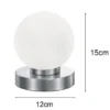 Kleine Touch Tischlampe PRINZ II Silber mit Glas Kugel Weiß, Höhe 15cm