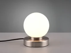 Kleine Touch Tischlampe PRINZ II Silber mit Glas Kugel Weiß, Höhe 15cm