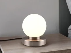 Kleine Touch Tischlampe PRINZ II Silber mit Glas Kugel Weiß, Höhe 15cm