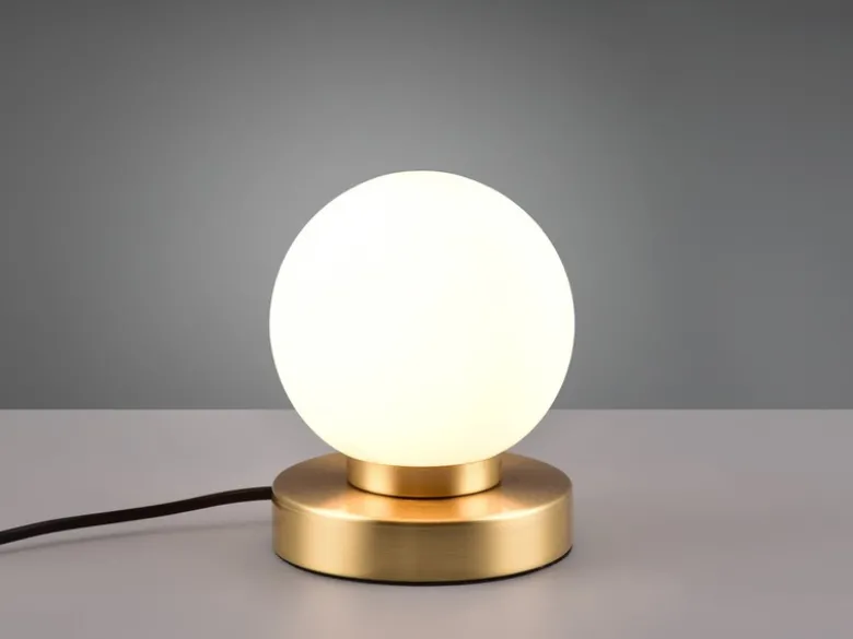 Kleine Touch Tischlampe PRINZ II Messing mit Glas Kugel Weiß, Höhe 15cm