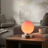 Kleine Touch Tischlampe PRINZ II Silber mit Glas Kugel Orange, Höhe 15cm