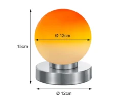 Kleine Touch Tischlampe PRINZ II Silber mit Glas Kugel Orange, Höhe 15cm