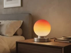Kleine Touch Tischlampe PRINZ II Silber mit Glas Kugel Orange, Höhe 15cm