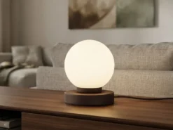 Kleine Touch Tischlampe PRINZ II Rostoptik mit Glas Kugel Weiß, Höhe 15cm