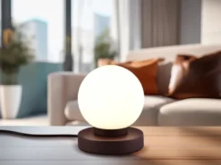 Kleine Touch Tischlampe PRINZ II Rostoptik mit Glas Kugel Weiß, Höhe 15cm