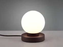 Kleine Touch Tischlampe PRINZ II Rostoptik mit Glas Kugel Weiß, Höhe 15cm