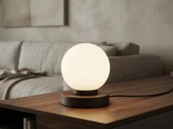 Kleine Touch Tischlampe PRINZ II Rostoptik mit Glas Kugel Weiß, Höhe 15cm