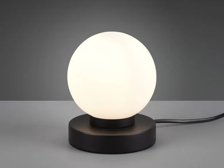 Kleine Touch Tischlampe PRINZ II Schwarz mit Glas Kugel Weiß, Höhe 15cm