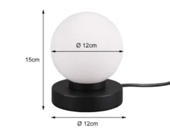 Kleine Touch Tischlampe PRINZ II Schwarz mit Glas Kugel Weiß, Höhe 15cm
