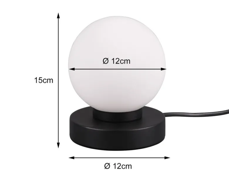 Kleine Touch Tischlampe PRINZ II Schwarz mit Glas Kugel Weiß, Höhe 15cm