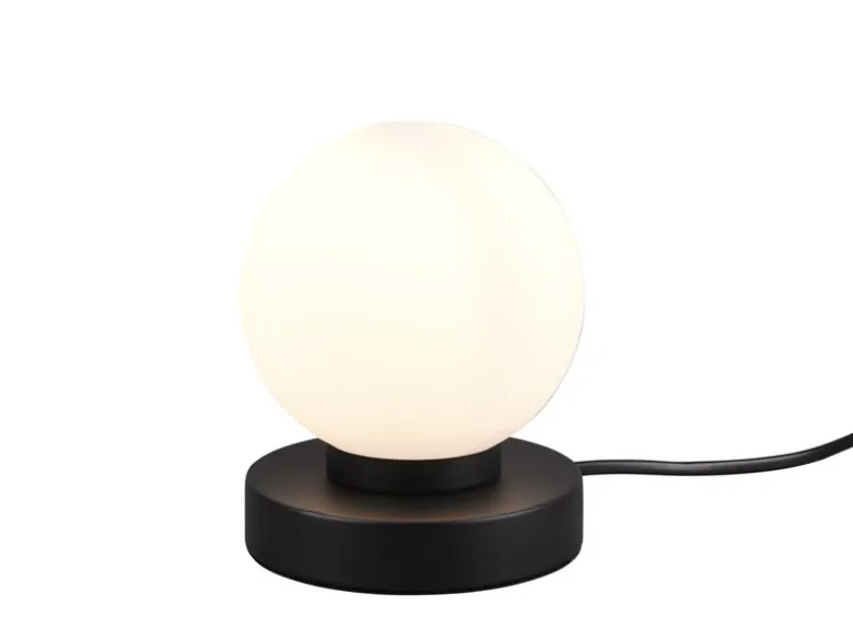 Kleine Touch Tischlampe PRINZ II Schwarz mit Glas Kugel Weiß, Höhe 15cm