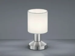 Kleine Touch Tischleuchte GARDA Silber mit Stoffschirm Weiß, Höhe 18cm