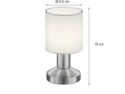 Kleine Touch Tischleuchte GARDA Silber mit Stoffschirm Weiß, Höhe 18cm
