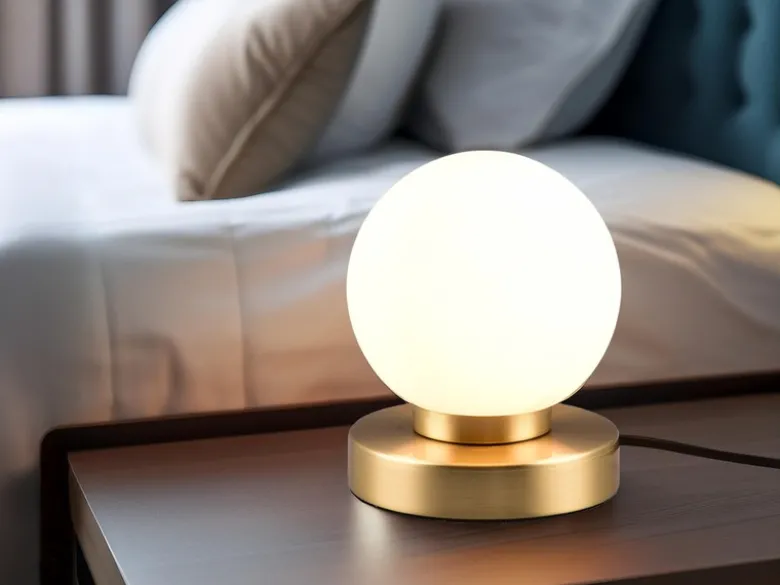 Kleine Touch Tischleuchte Messing mit Glas Kugel Weiß & E14 LED, Höhe 15cm