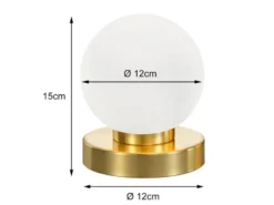 Kleine Touch Tischleuchte Messing mit Glas Kugel Weiß & E14 LED, Höhe 15cm