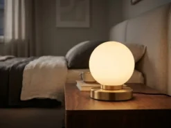 Kleine Touch Tischleuchte Messing mit Glas Kugel Weiß & E14 LED, Höhe 15cm