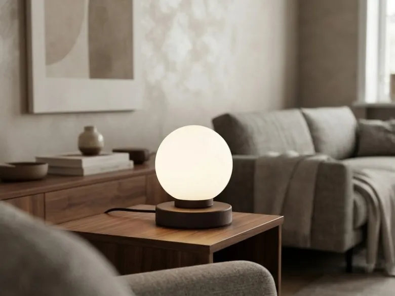 Kleine Touch Tischleuchte Rostoptik mit Glas Kugel Weiß & E14 LED, Höhe 15cm
