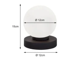 Kleine Touch Tischleuchte Rostoptik mit Glas Kugel Weiß & E14 LED, Höhe 15cm