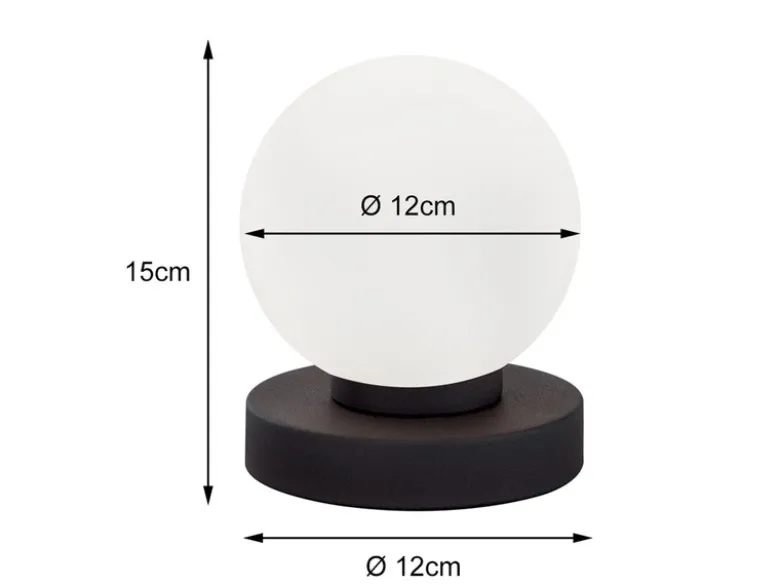 Kleine Touch Tischleuchte Rostoptik mit Glas Kugel Weiß & E14 LED, Höhe 15cm