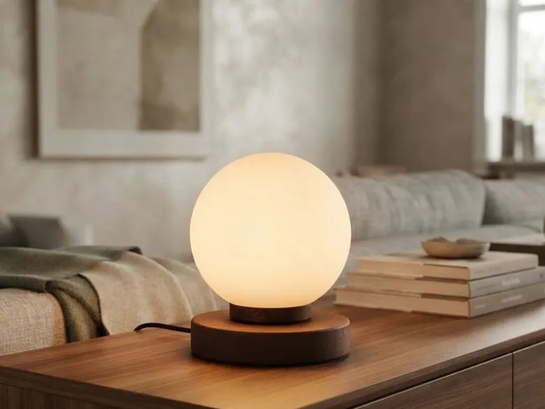 Kleine Touch Tischleuchte Rostoptik mit Glas Kugel Weiß & E14 LED, Höhe 15cm