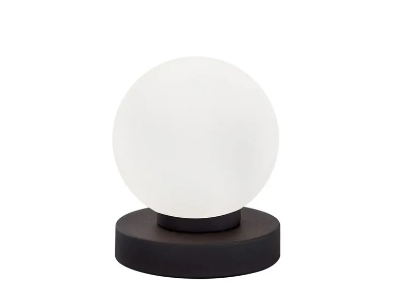 Kleine Touch Tischleuchte Rostoptik mit Glas Kugel Weiß & E14 LED, Höhe 15cm