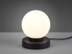 Kleine Touch Tischleuchte Schwarz mit Glas Kugel Weiß & E14 LED, Höhe 15cm