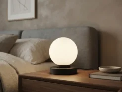 Kleine Touch Tischleuchte Schwarz mit Glas Kugel Weiß & E14 LED, Höhe 15cm