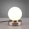 Kleine Touch Tischleuchte Silber mit Glas Kugel Weiß & E14 LED, Höhe 15cm