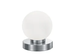 Kleine Touch Tischleuchte Silber mit Glas Kugel Weiß & E14 LED, Höhe 15cm