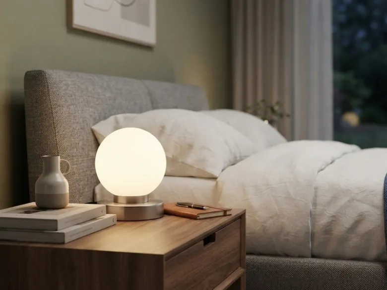 Kleine Touch Tischleuchte Silber mit Glas Kugel Weiß & E14 LED, Höhe 15cm