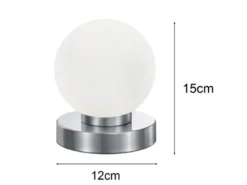 Kleine Touch Tischleuchte Silber mit Glas Kugel Weiß & E14 LED, Höhe 15cm
