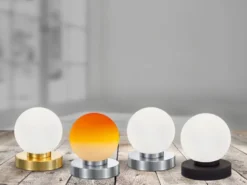 Kleine Touch Tischleuchte Silber mit Glas Kugel Weiß & E14 LED, Höhe 15cm