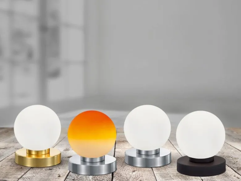Kleine Touch Tischleuchte Silber mit Glas Kugel Weiß & E14 LED, Höhe 15cm
