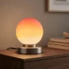 Kleine Touch Tischleuchte Silber mit Glas Kugel Orange & E14 LED, Höhe 15cm