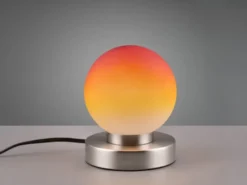 Kleine Touch Tischleuchte Silber mit Glas Kugel Orange & E14 LED, Höhe 15cm