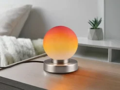 Kleine Touch Tischleuchte Silber mit Glas Kugel Orange & E14 LED, Höhe 15cm