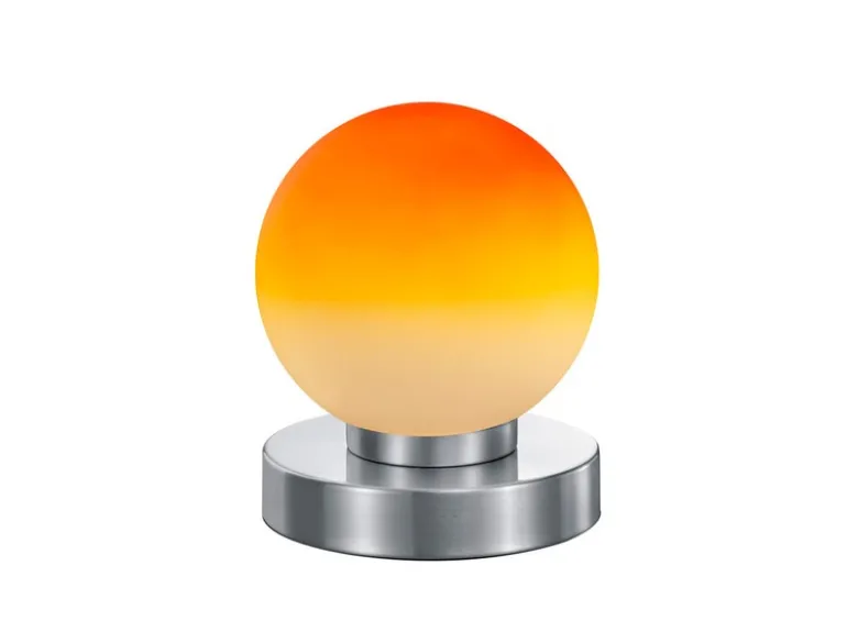 Kleine Touch Tischleuchte Silber mit Glas Kugel Orange & E14 LED, Höhe 15cm