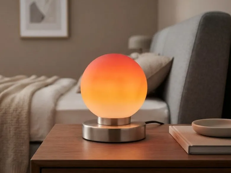 Kleine Touch Tischleuchte Silber mit Glas Kugel Orange & E14 LED, Höhe 15cm