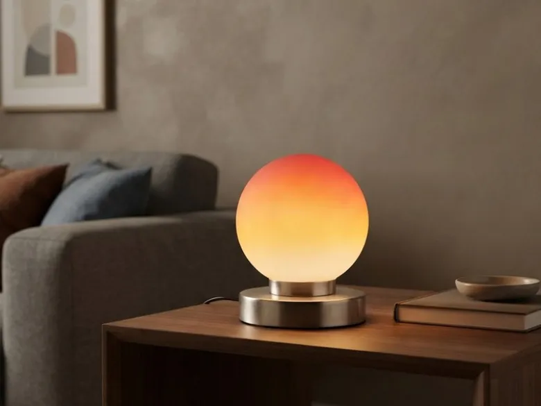Kleine Touch Tischleuchte Silber mit Glas Kugel Orange & E14 LED, Höhe 15cm