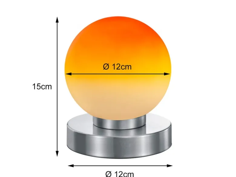 Kleine Touch Tischleuchte Silber mit Glas Kugel Orange & E14 LED, Höhe 15cm