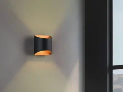 Kleine Wandleuchte SAMDEL Up and Down aus Metall Schwarz Gold, Höhe 10cm